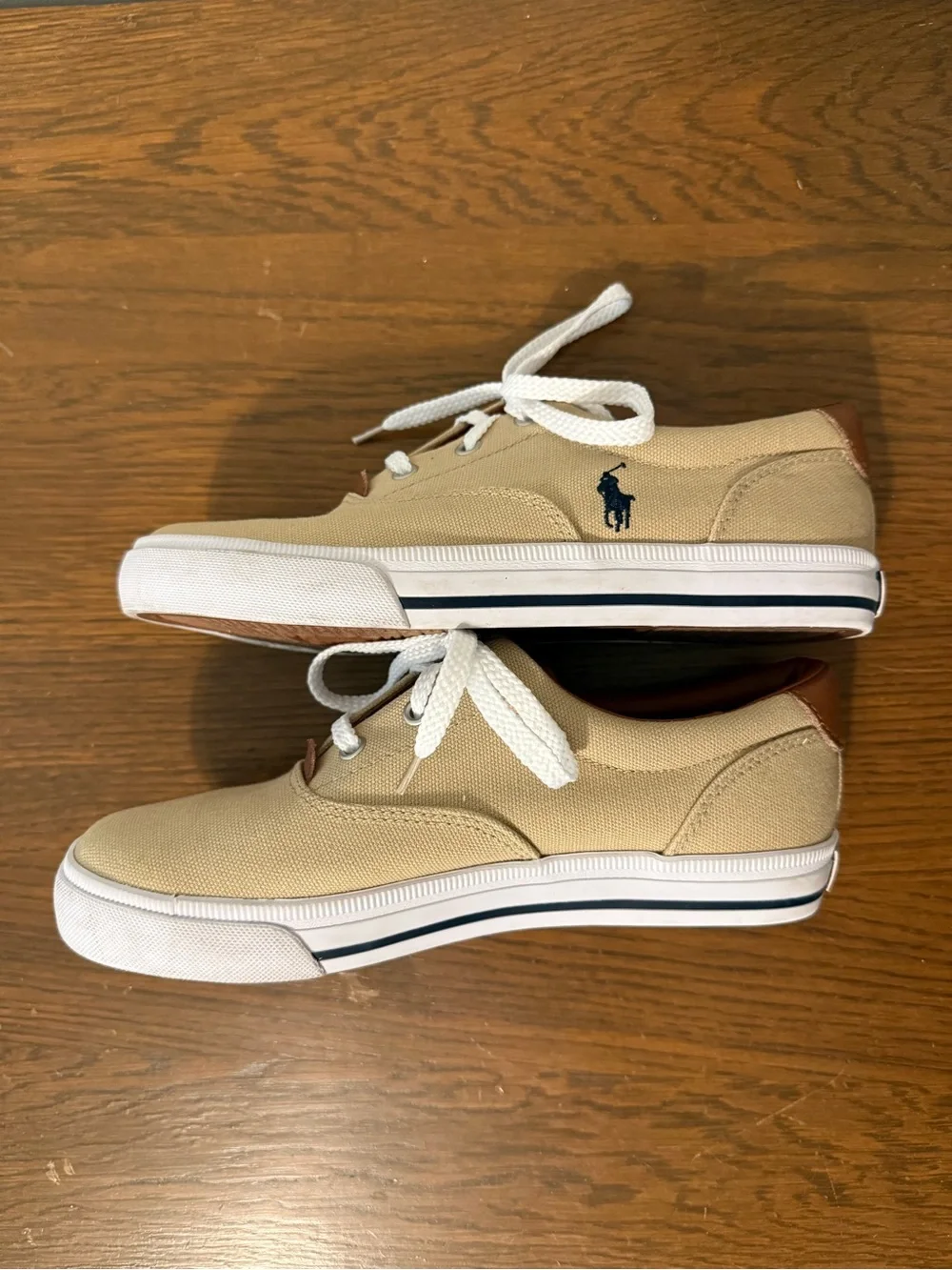 Boys Ralph Lauren Canvas Low-Top Sneakers in Beige with White Soles size 3